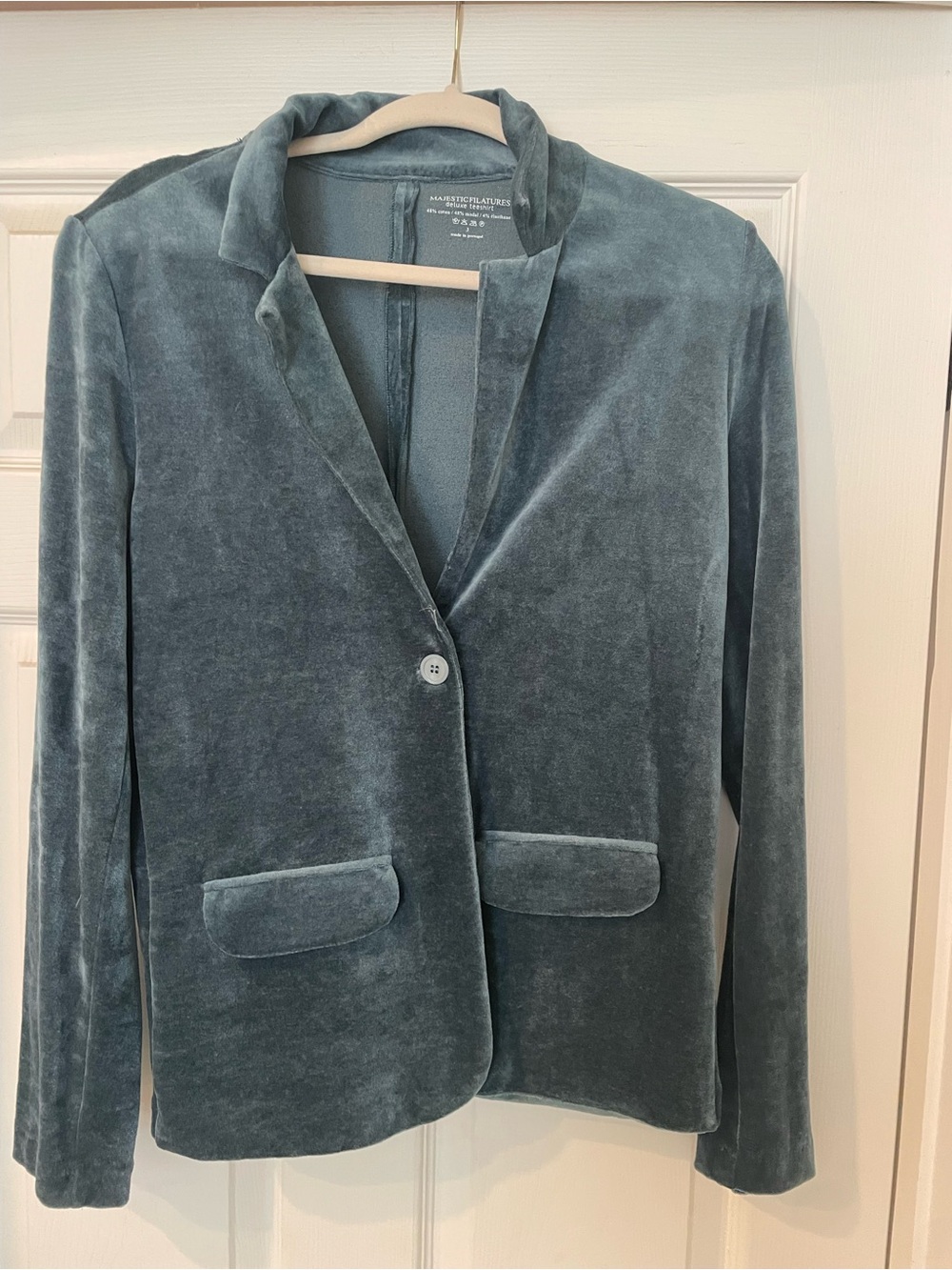 Majestic Filatures Velvet Notch-Collar Blazer in Dusty Teal